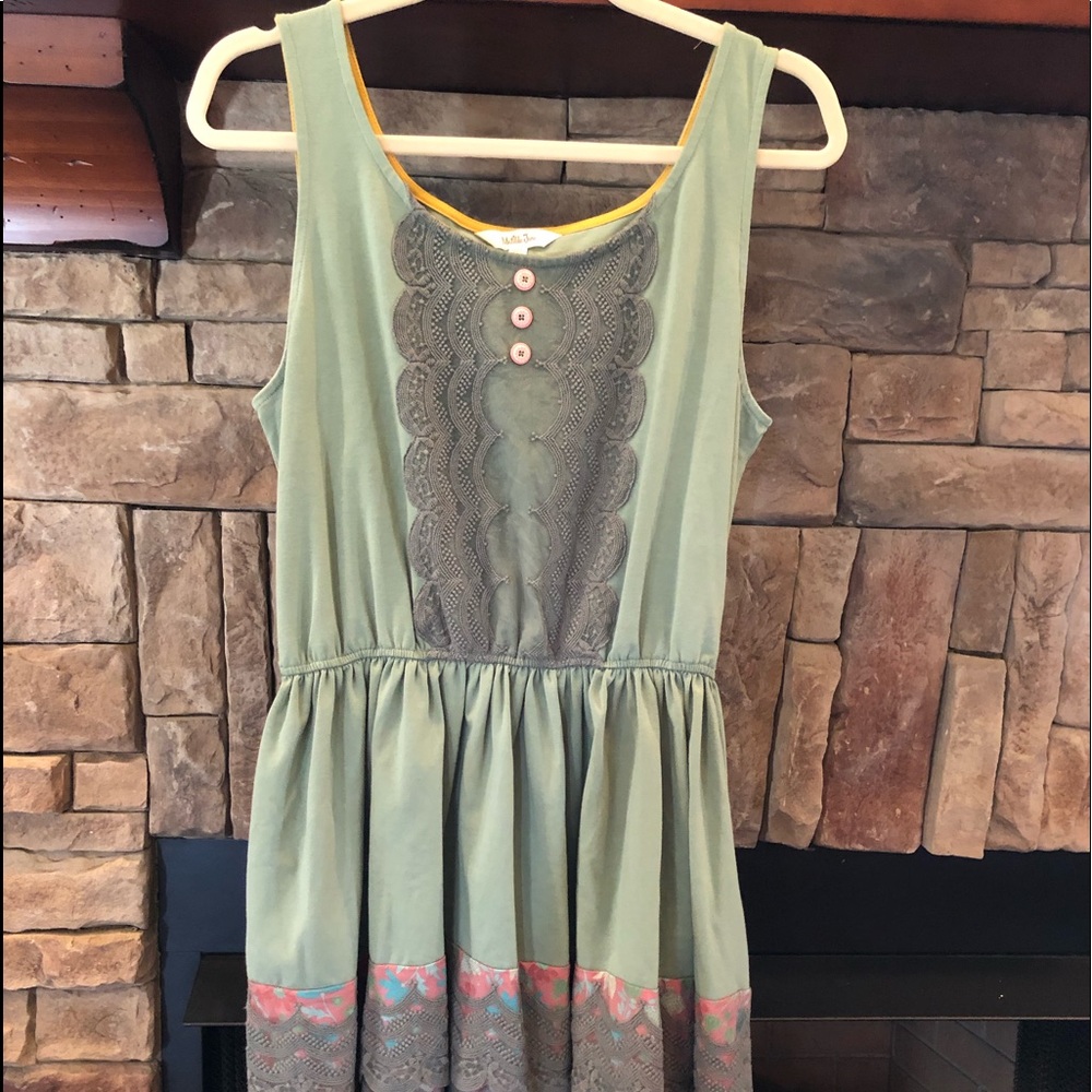 Matilda Jane Green floral dress w/ lace trim